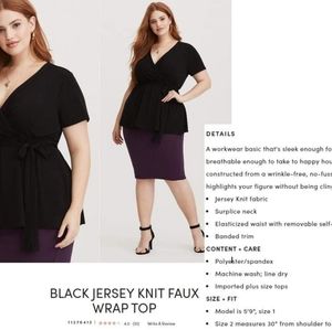 TORRID BLACK JERSEY KNIT FAUX WRAP TOP